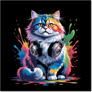 Splash Art Headphones British Longhair Cat Highland Straight Posters and Art